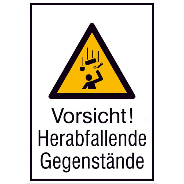 Stein HGS Kombischild mit Warnschild und Zusatztext, Vorsicht! Herabfallende Gegenstände, 262 x 371 mm / Alu, geprägt, mit Einbrennlackierung, 11.a8042