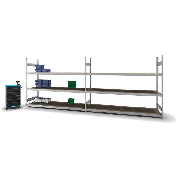 hofe Großfach-Grundregal, 2000x800x2500 mm, 3 Fachebenen, Spanplatte verzinkt, 350 kg Fachlast, 1200 kg Feldlast, zweiseitige Bedienung, GZG20825S