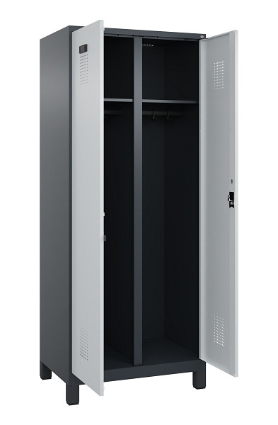 C+P Schwarz-Weiß-Spind Evolo PLUS, mit Füßen, 2 Abteile, 1950x800x500mm, 7016/7, RAL 7035 Lichtgrau, Zylinderschloss, 049012-22 S10044