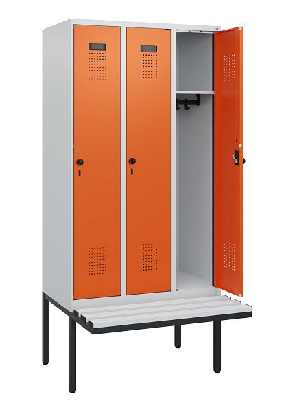 C+P Spind Evolo PLUS, 3 Abteile, 1950x900x815mm, 7035/2004, Drehriegel, Sitzfläche Kunststoff, 0490405-30 S10056