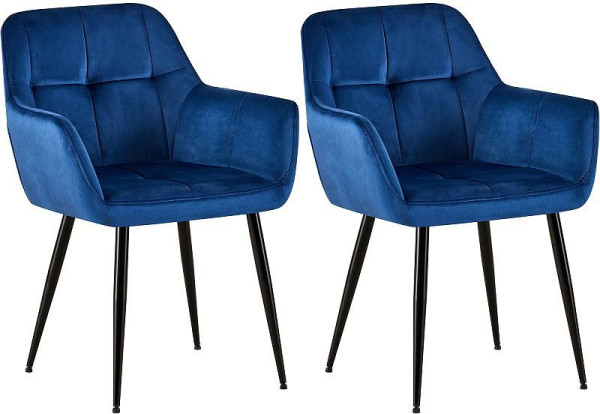 CLP 2er Set Esszimmerstuhl Emia Samt, blau, 323760