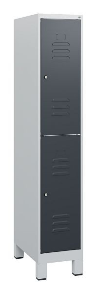 C+P Doppelstöckiger Spind Classic PLUS, Füße, 1630x300x500mm, 7035/7016, Zylinderschlösser, 0803105-10 S10038