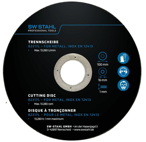 SW-Stahl Trennscheibe für Metall, 100 x 1,0 x 16 mm, VE: 10 Stück, 82317L