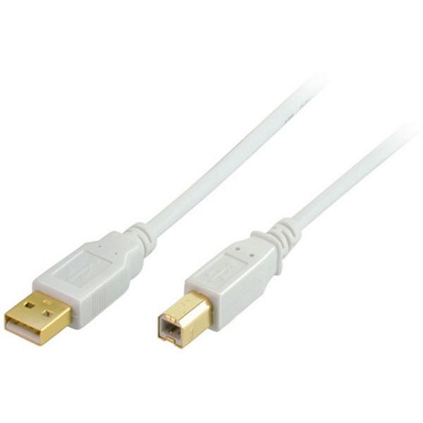 S-Conn USB Kabel, Typ A Stecker auf Typ B Stecker, HIGH SPEED, vergoldete Kontakte, USB 2.0, weiß, 3,0m, 77023-W