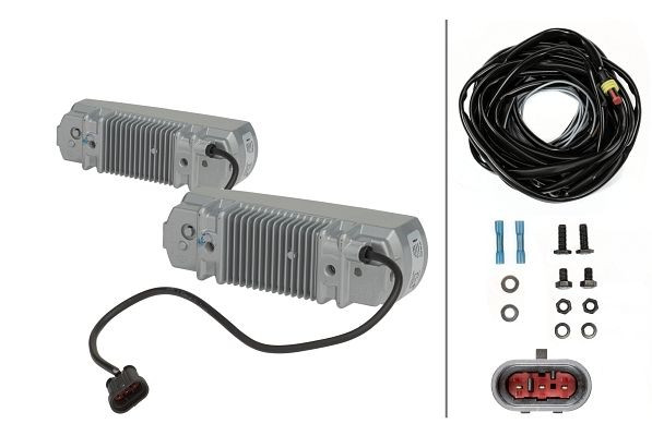 HELLA LED-Tagfahrleuchtensatz - 24/12V - Anbau - ECE-R10/E1 4479 - Lichtscheibenfarbe: glasklar - Kabel: 1800mm - Fahrzeugfront - Satz, 2PT 009 496-801