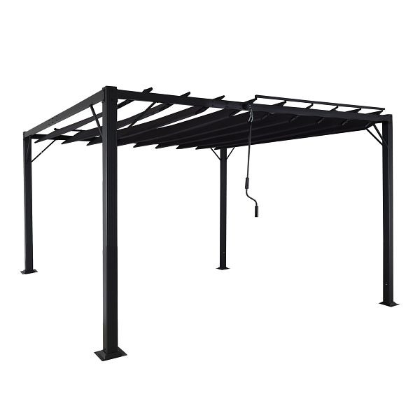 Mendler Pergola HWC-L40, Garten Lamellen-Pavillon Terrassenüberdachung, 8cm-Alu-Gestell Stoff/Textil, 3x3m anthrazit, 98767+98768