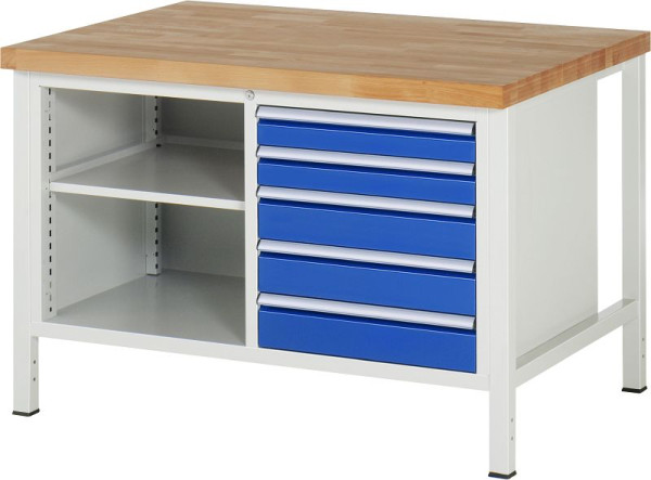 RAU Werkbank Serie 8000 - Modell 8464, B1250 x T900 x H840-1040 mm, Systemunterbau B1235 x T850 x H800-1000 mm, 03-8464A2-129B4H.11