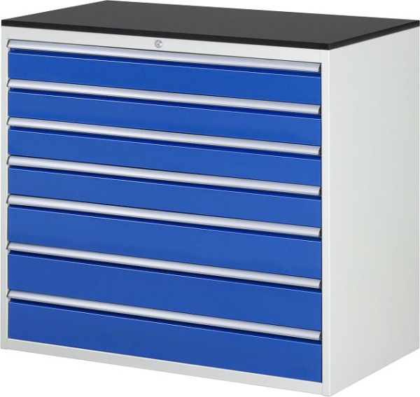 RAU Schubladenschrank Serie 7000, B1145xT650xH1030mm, Arbeitsplatte melaminharzbeschichtet, Schubladen: 4xH120, 3xH150 mm, 13-XXL7.10A-M.11