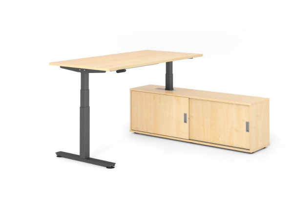 Hammerbacher Schreibtisch XDSM16, 160x80cm, Platte: Ahorn, T-Fuß Gestell Graphit, Höhe: 63 - 127 cm, Ahorn, VXDSM16SB/3/G/3/3