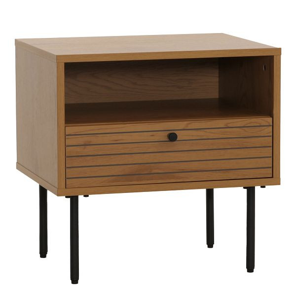 Mendler Nachttisch HWC-N78, Nachtschrank, Schublade, skandinavischer Stil Metall Holz Melamin MVG 50x40x50cm, natur, 109307