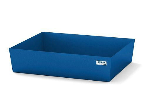 DENIOS Auffangwanne classic-line für 1 Fass à 60 l, Stahl blau lackiert, ohne Gitterrost, 259367