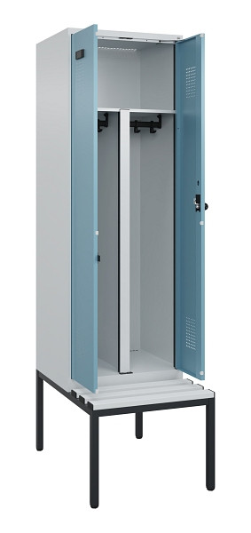 C+P PSA Doppel-Spind Evolo PLUS, Bank, 2 Abteile, 2120x600x815mm, 7035/0010, Drehriegel, Sitzfläche Kunststoff, Sitzbank, 0490527-20P S10063
