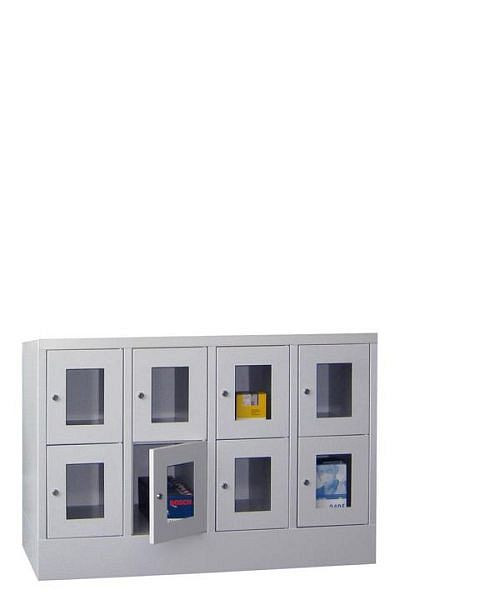 Pavoy Schließfachschrank mit Sockel 855/500/1200, 4b x 2h, Zylinderschloss, Abteilbreite 300, Sichtfenster, 61213-423-091-910
