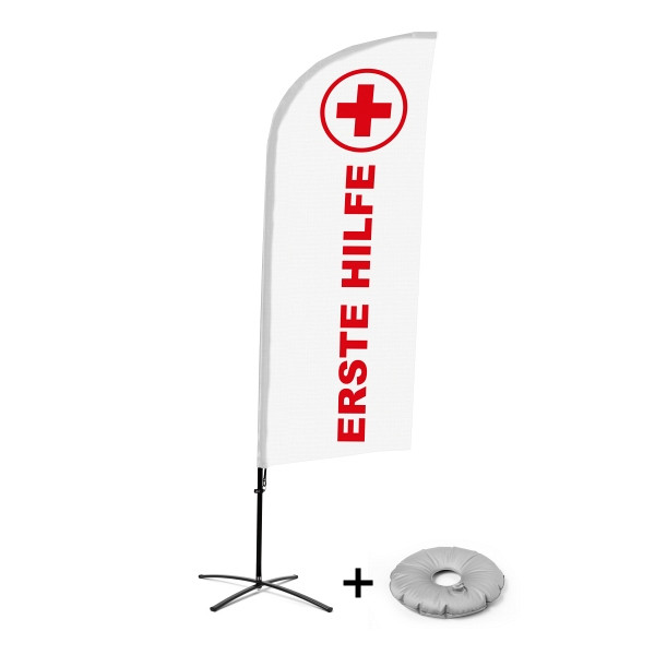 Showdown Displays Beachflag Alu Wind Komplett-Set Erste Hilfe Deutsch Kreuzständer, BFAW310-CB30-WB-I107