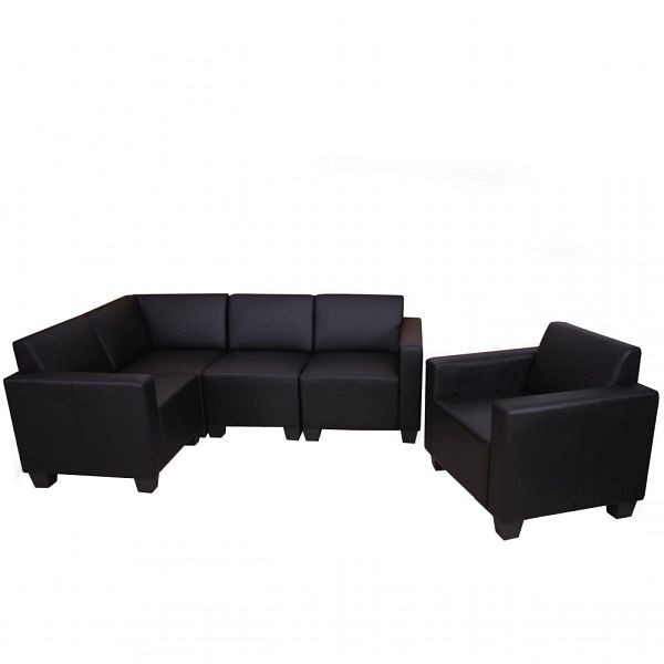 Mendler Modular Sofa-System Couch-Garnitur Lyon 4-1, Kunstleder, schwarz, 21689+21692+21696+21699+21705+21716