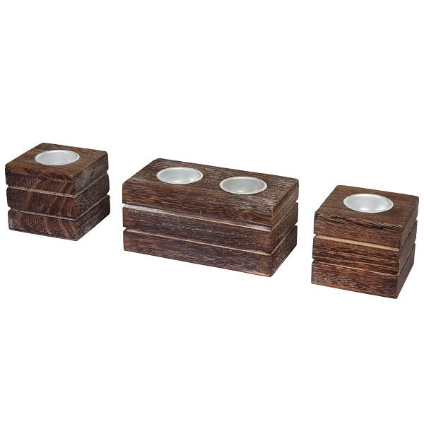 Mendler 2-1-1 Set Teelichthalter Leuca, Teelichtständer, Shabby-Look Vintage, braun, 46711