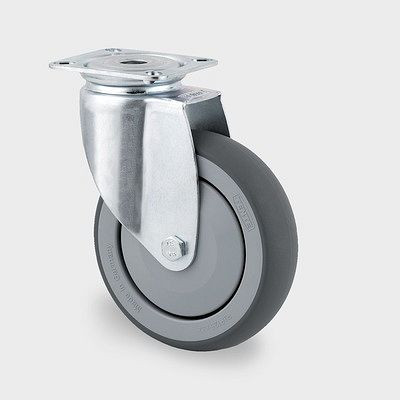 TENTE-ROLLEN Lenkrolle, Rad-Ø 100 mm, Tragfähigkeit 100 kg, Bauhöhe 135 mm, A 87 Shore, Plattenbefestigung, blaupassiviert, 2470PJP100P50