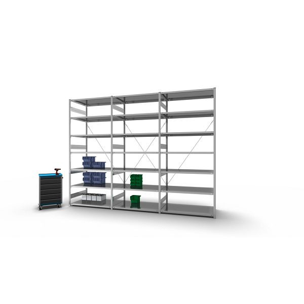 hofe Fachboden-Grundregal, 3000x800x1300 mm, 7 Fachebenen, verzinkt, 330 kg Fachlast, 2100 kg Feldlast, einseitige Bedienung, HZG30813XS