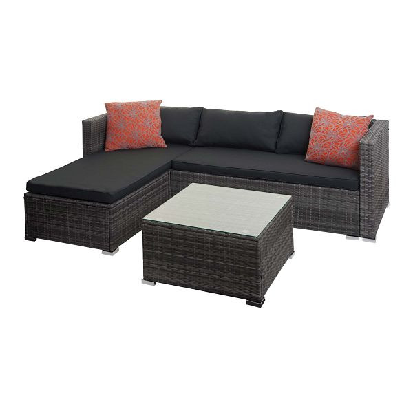 Mendler Poly-Rattan Garnitur HWC-F57, Balkon-/Garten-/Lounge-Set Sofa Sitzgruppe, grau, Kissen dunkelgrau mit Deko-Kissen, 76133+76134+2x51880