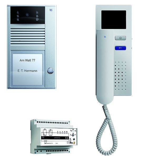 TCS Türkontrollsystem video:pack AP für 1 Wohneinheit, mit Außenstation AVC 1 Klingeltaste, 1x Video Türtelefon IVH3222, Steuergerät VBVS05, PVC1410-0010