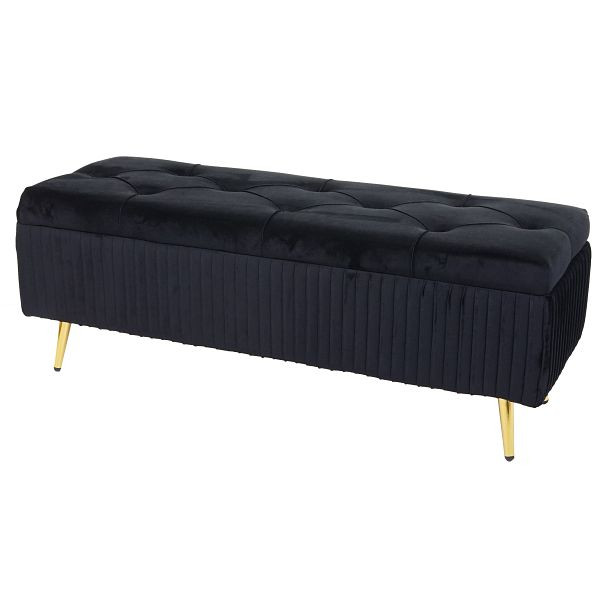 Mendler Sitzbank mit Stauraum HWC-K50, Polsterbank Aufbewahrungstruhe Garderobenbank Bank, Samt Metall 120x40cm, schwarz, 94519