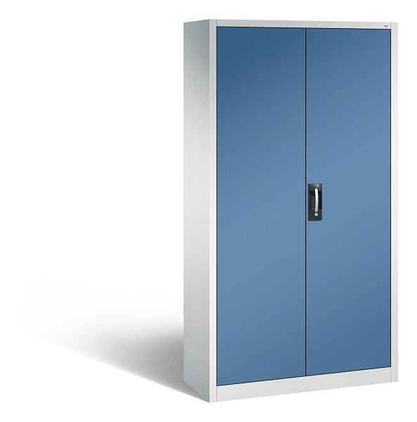 C+P Magazinschrank Serie 13, H1980xB1000xT420mm, Farbe: Lichtgrau / Fernblau, Muldengriff, 133144A24 S10024