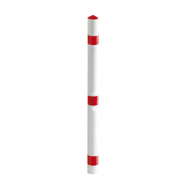 Stein HGS Absperrpfosten "Acero" Ø76mm aus Stahl, zum Aufdübeln (Bodenplatte Ø140mm)/Sollbruchstelle, verzinkt und beschichtet, rot/weiss, 13477-rw