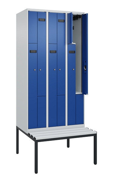 C+P Z-Spind Evolo PLUS, 6 Fächer, 2120x900x815mm, 7035/5010, Zylinderschloss, Material Sitzfläche Kunststoff, Sitzbank, 0490537-306 S10086
