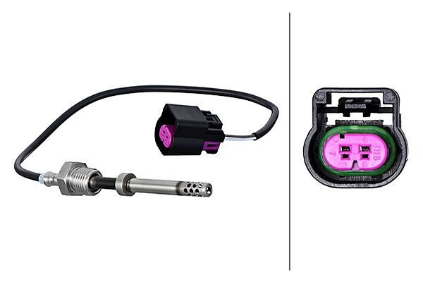 HELLA Sensor, Abgastemperatur, 2-polig, geschraubt, Kabel: 305mm, 6PT 010 376-411
