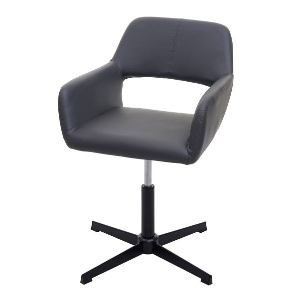 Mendler Esszimmerstuhl HWC-A50 IV, Stuhl Küchenstuhl, Retro höhenverstellbar Drehmechanismus, Kunstleder grau, Fuß schwarz, 73541