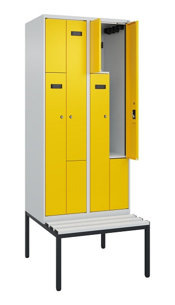 C+P Z-Spind Evolo PLUS, Bank, 4 Fächer, 2120x800x815mm, 7035/1023, Zylinderschloss, Sitzfläche Kunststoff, Sitzbank, 0490537-224 S10077