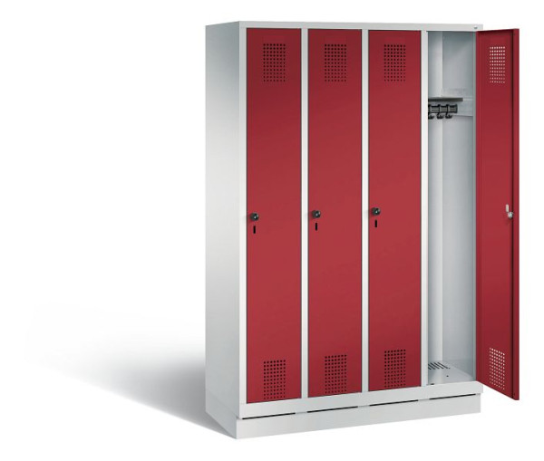 C+P Garderobenschrank Evolo, H1800xB1190xT500mm, Farbe: Lichtgrau / Rubinrot, 48020-40 S10052