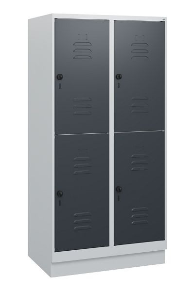 C+P Doppelstöckiger Spind Classic PLUS, Sockel, 2 Abteile, 1630x800x500mm, 7035/7016, Drehriegel, 0803205-22 S10008