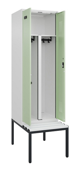 C+P PSA Doppel-Spind Evolo PLUS, Bank, 2 Abteile, 2120x600x815mm, 9016/6019, Zylinderschloss, Sitzfläche Kunststoff, Sitzbank, 0490527-20P S10099