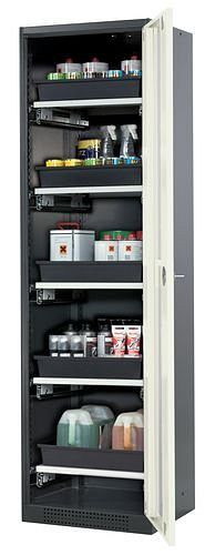 asecos Chemikalienschrank Systema-T CS-55RG, Korpus anthrazit, Flügeltüren weiß, 5 Tablarauszüge, 209003