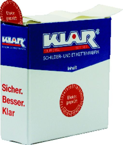 Schilder Klar Prüfplakette Elektr. geprüft ab 23 rot/weiß (500 Stück in einer Spenderbox), 30 mm Folie selbstklebend, 43/80.23