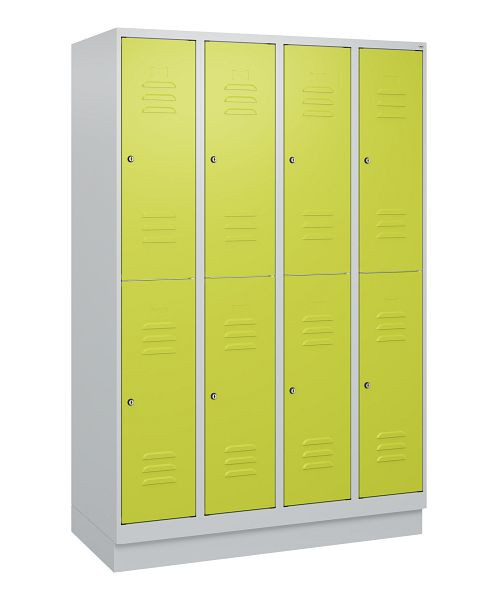 C+P Doppelstöckiger Spind Classic PLUS, Sockel, 4 Abteile, 1800x1200x500mm, 7035/0024, Zylinderschlösser, 0803207-40 S10025