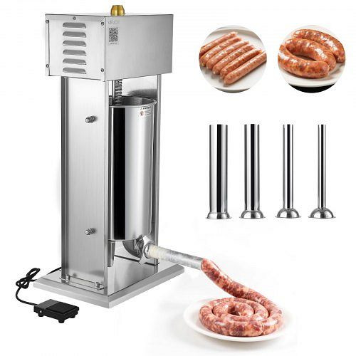 VEVOR elektrischer Wurstfüller 15 L mit stufenloser Geschwindigkeitsregelung & Pedal, Edelstahl, 4 Wurstfüllrohre, DDKGCJLS15L0UEPNT001V2