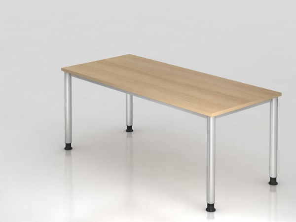 Hammerbacher Schreibtisch 4 Fuß rund 180x80cm Eiche/Silber, Rechteckform, VHS19/E/S
