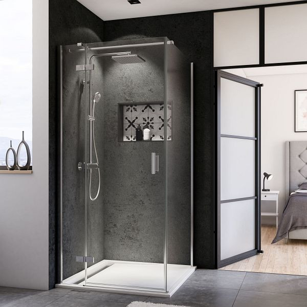 Breuer Panorama Seitenwand alu chromeffekt Klarglas inkl. CER teilgerahmt 900 mm, für Drehtür+FT Typ 3384/3385, 1402005101004