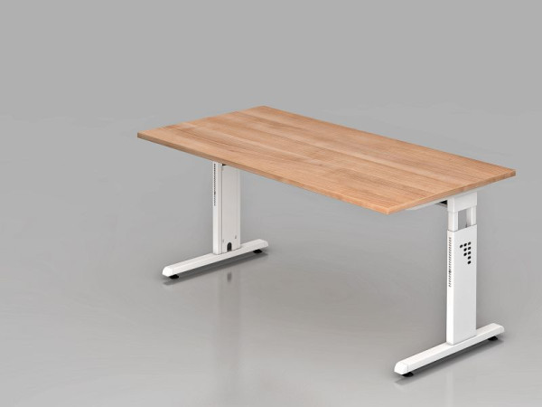 Hammerbacher Schreibtisch C-Fuß 160x80cm Nussbaum/Weiß, Arbeitshöhe 65-85 cm, VOS16/N/W