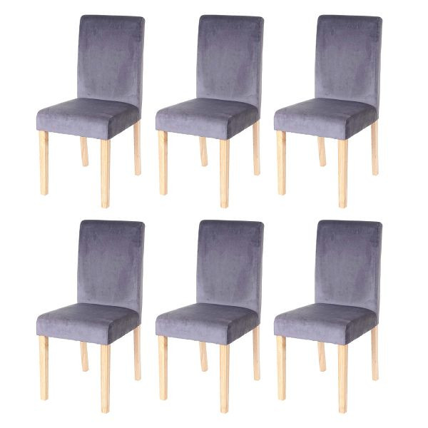 Mendler 6er-Set Esszimmerstuhl Stuhl Küchenstuhl Littau, Samt, grau, helle Beine, 61269+61270