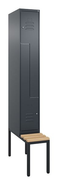 C+P Z-Spind Classic PLUS, mit untergebauter Sitzbank, 2 Abteile, 2120x300x815mm, 7016/7016, Zylinderschlösser, Buche-Sitzleisten, 0800537-102 S10027