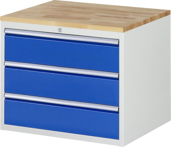 RAU Schubladenschrank Serie 7000, B770 x T650 x H645mm, 3 x Schublade-Größe-XL 3xH180 mm, Buche-Massiv-Arbeitsplatte, Stärke 25 mm, 03-XL3.0A-B.11