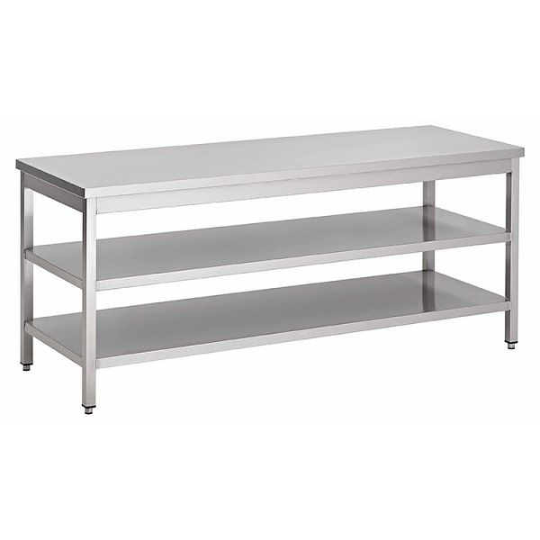 Gastro-Inox Edelstahl AISI 430 Arbeitstisch mit doppelter Grundboden, 900x700x850mm, verstärkt mit 18 mm dicker, beschichteter Spanplatte, 301.303