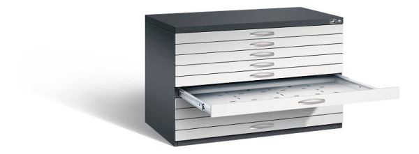 C+P Flachablageschrank Serie 7100_7200, H760xB1100xT765mm, Farbe: Schwarzgrau / Lichtgrau, Bügelgriff, 7101-000 S10248