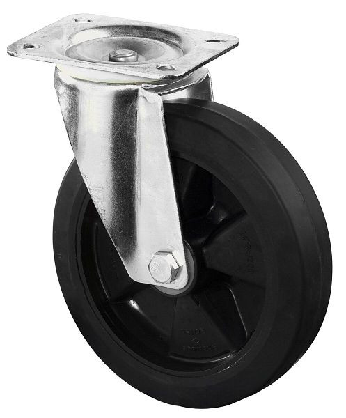 BS Rollen Transportrolle, Rad-Breite 45 mm, Rad-Ø 125 mm, Tragfähigkeit 150 kg, Elastik-Reifen schwarz, Radkörper Kunststoff, Rollenlager, LS400.B60.125