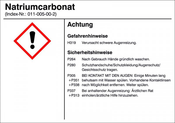 SafetyMarking Gefahrstoffetikett, G014: Natriumcarbonat, für Behälter bis 3 Liter, 10,5x7,4 cm, Folie, selbstklebend, 21.B1200-G014