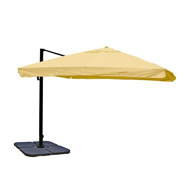 Mendler Ampelschirm HWC-A96, Gastronomie, 3x3m (Ø4,24m) Polyester Alu/Stahl 23kg, Flap, creme mit Ständer, 134185+31831