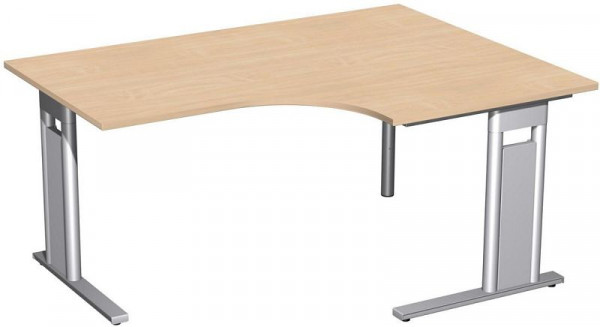 geramöbel PC-Schreibtisch rechts starr, C Fuß Blende optional, 1600x1200x720, Buche/Silber, N-648319-BS